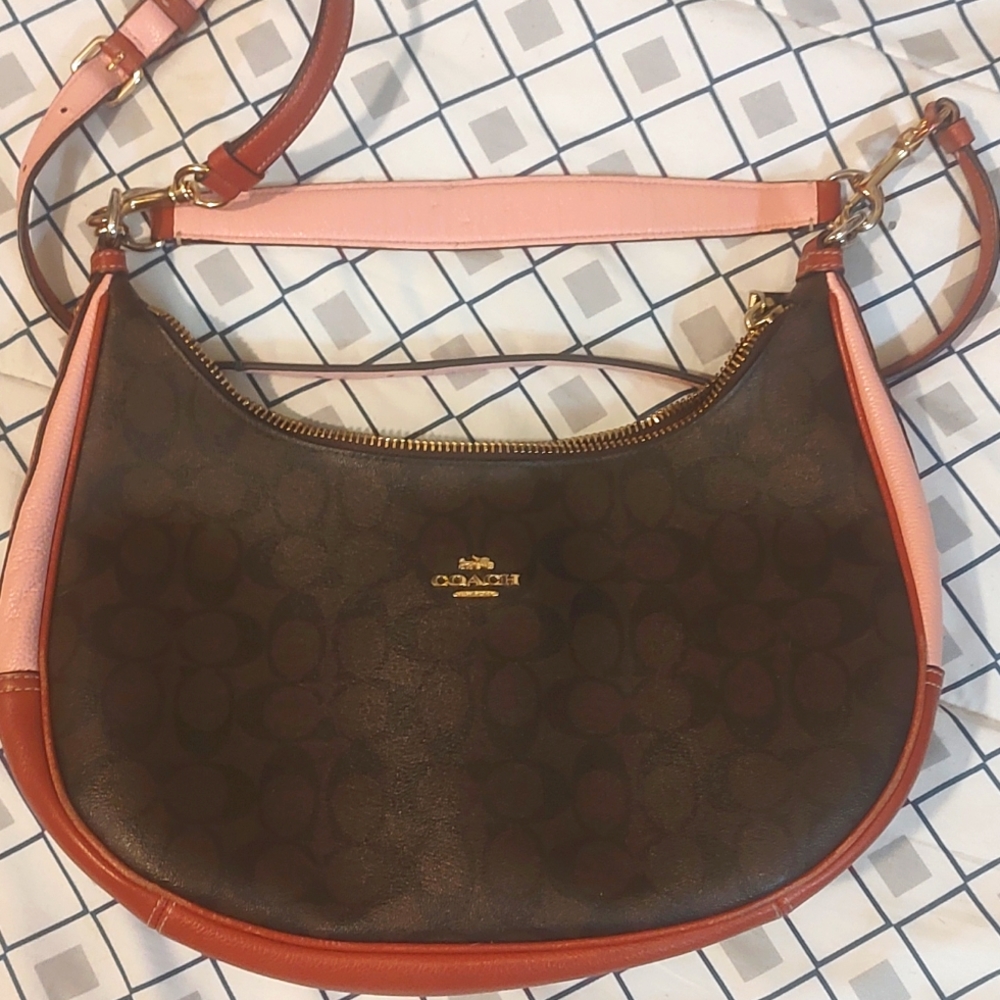 Coach purse pink dark n light brown. Cc signature design.